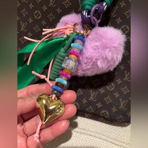 Handmade Pompom 💜💚💜💚Heart Bag Charm